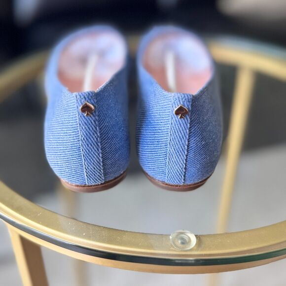 Kate Spade Women’s Size 8.5M Denim Fringe Flats Silver Cap Toe Vero Cuoio NIB - Picture 5 of 8